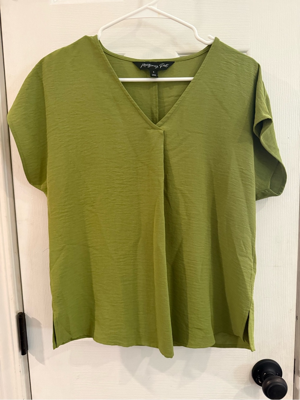 Relaxed V-Neck Blouse in Olive Green by